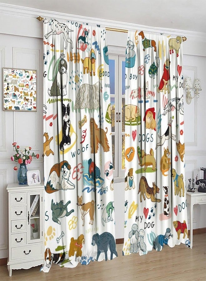 AAVEUP Dog Curtains for Bedroom,Cartoon Funny Quirky Cute Dog Bone Paw Prints Different Kinds of Loyal Pet Dogs Dogs Window Drapes Print for Boys Girls Living Room Dog House 42x45in（No Blackout） - Image 4